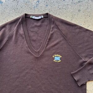 Vintage  St Andrews Scotland Golf V-Neck Sweater Brown Mens XL 22x27